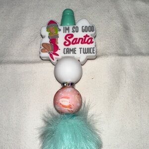 Festive Handmade Pen with Pink and White Accents